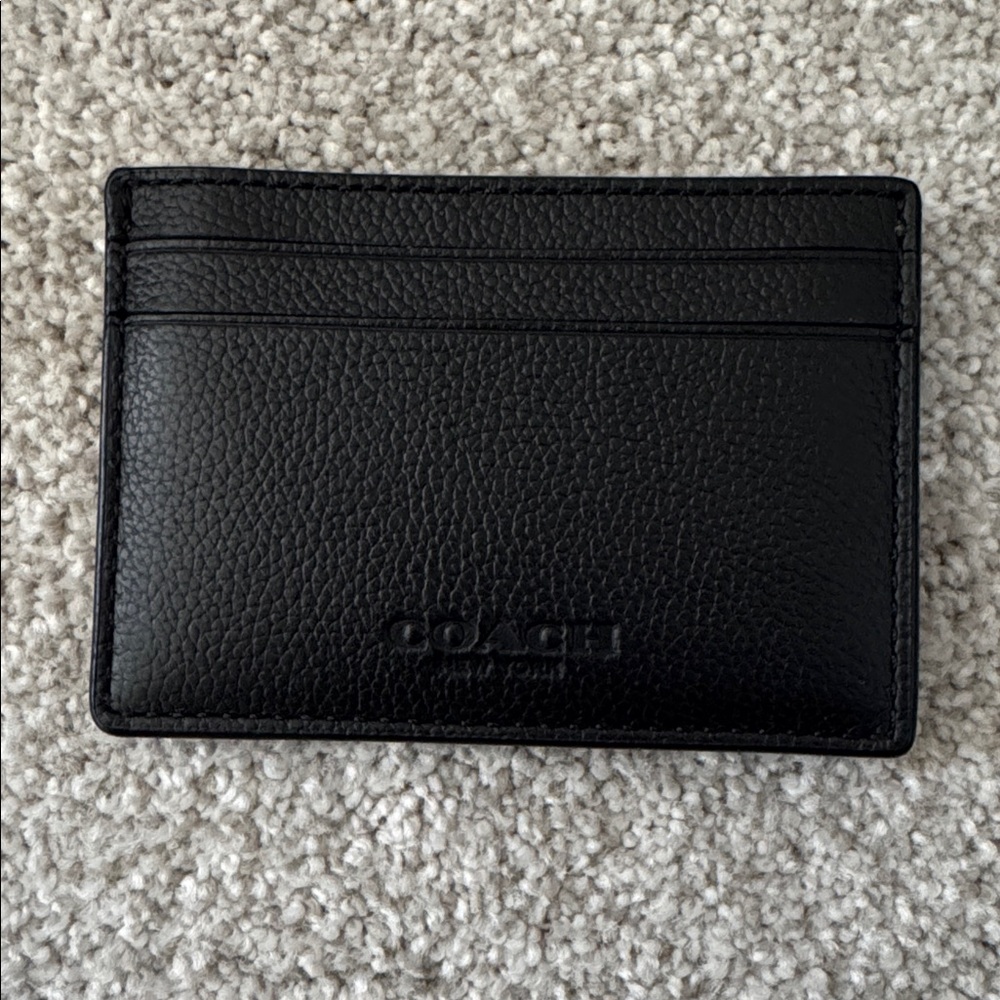 Coach Black Leather Card Holder with White Dust Bag
